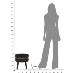 Sgabello Basso in Velluto Nero con Finiture Oro Pouf Salotto Camera