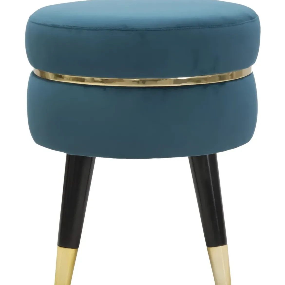 Sgabello Basso in Velluto Ottanio Finiture Oro Pouf Salotto Camera