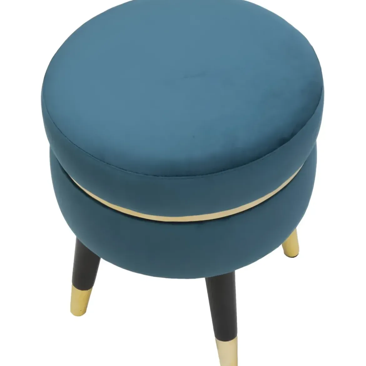 Sgabello Basso in Velluto Ottanio Finiture Oro Pouf Salotto Camera