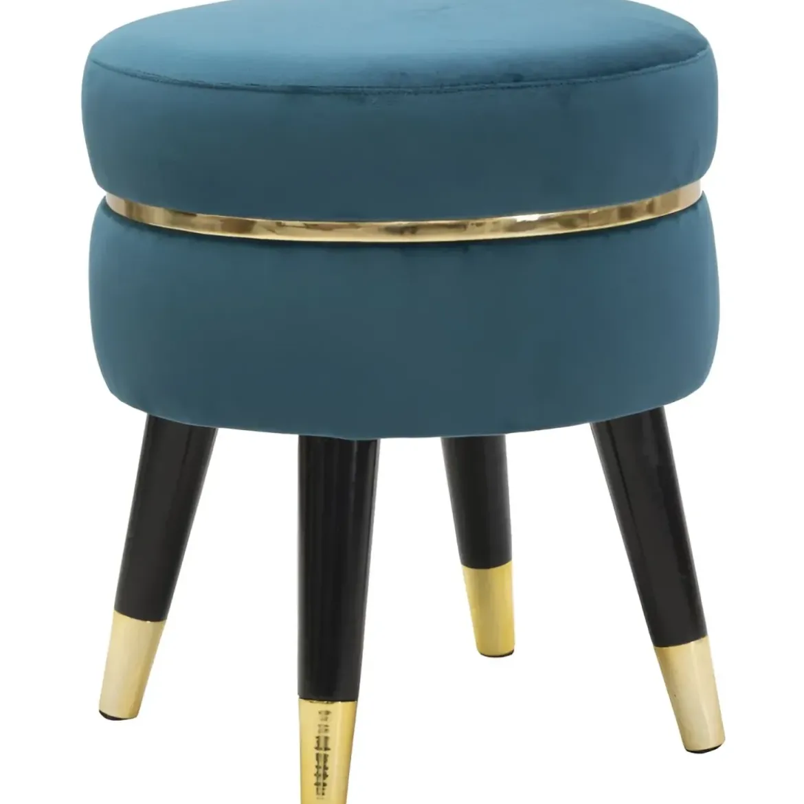 Sgabello Basso in Velluto Ottanio Finiture Oro Pouf Salotto Camera