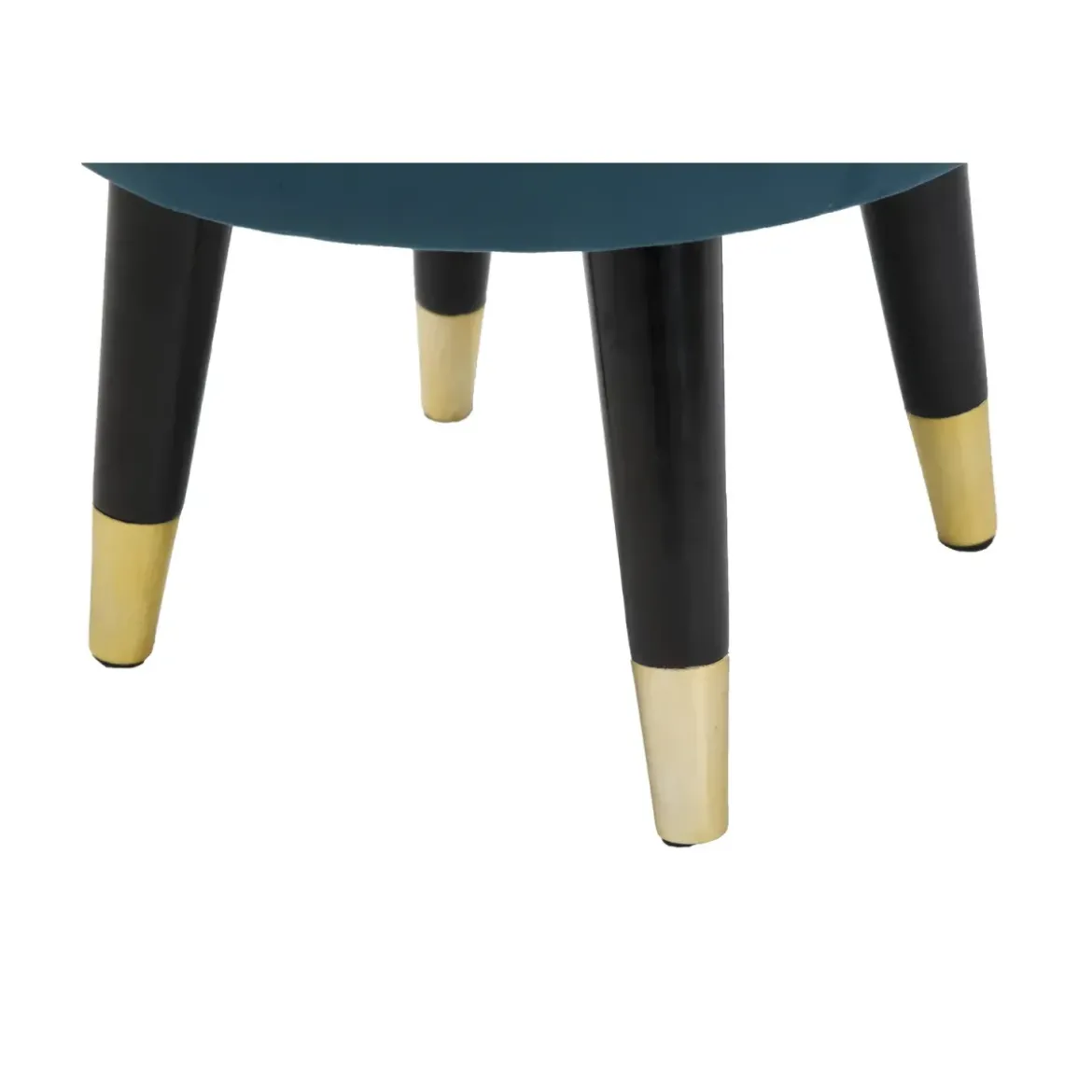 Sgabello Basso in Velluto Ottanio Finiture Oro Pouf Salotto Camera
