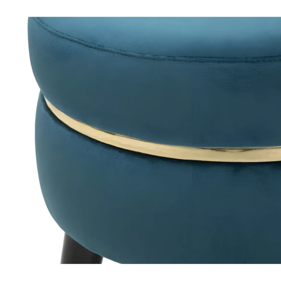 Sgabello Basso in Velluto Ottanio Finiture Oro Pouf Salotto Camera