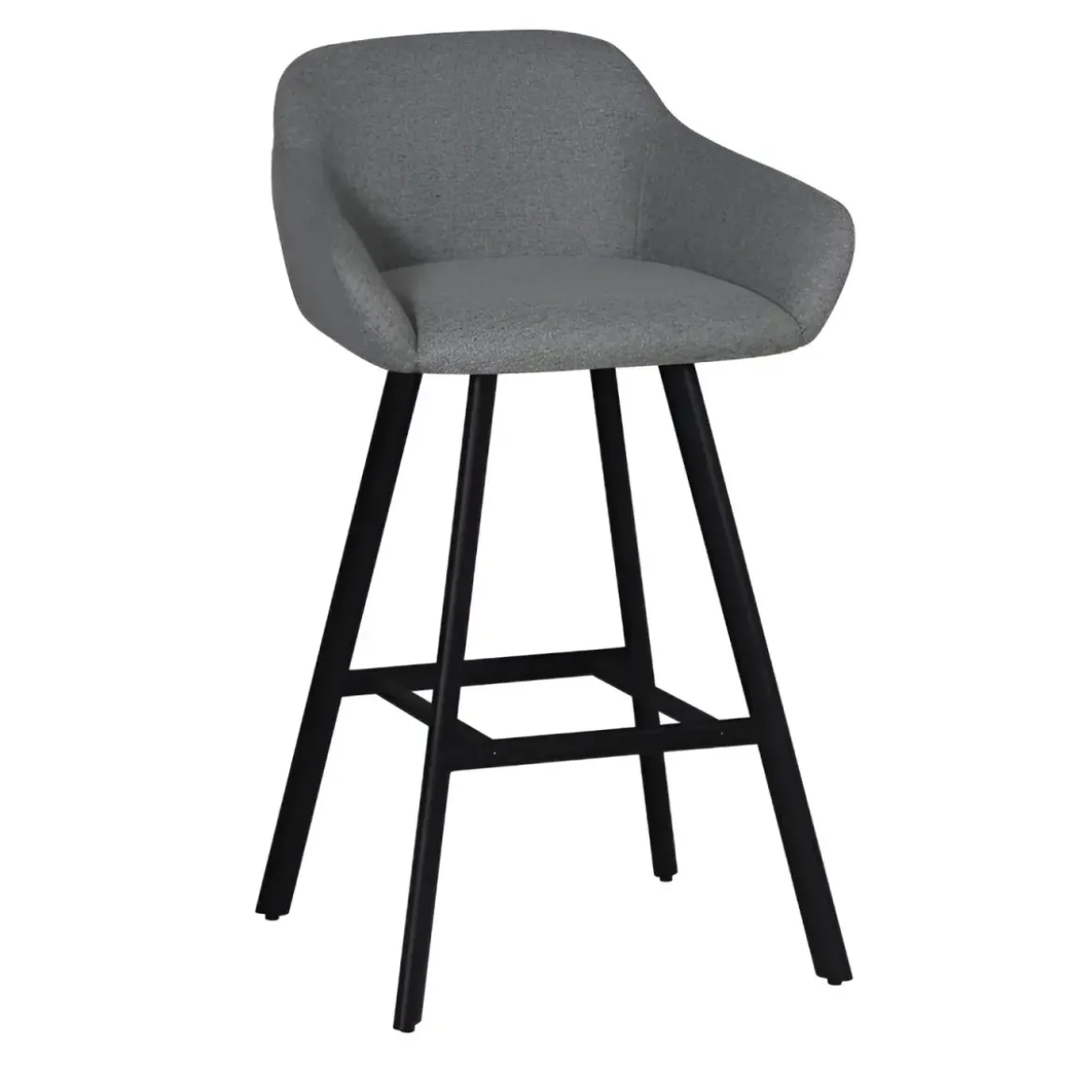 Sgabello Imbottito in Tessuto Grigio Cenere con Gambe in Metallo Nero