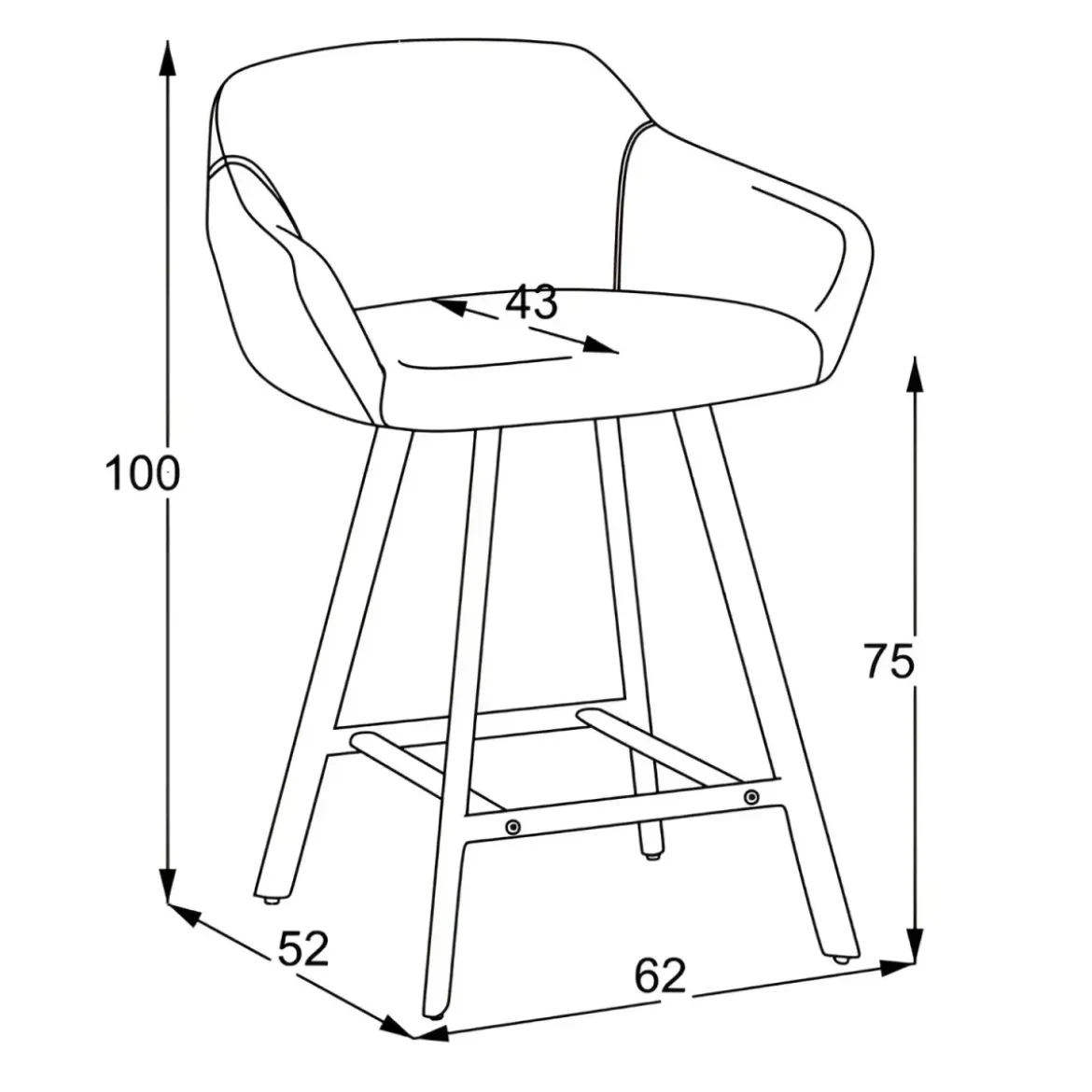 Sgabello Imbottito in Tessuto Grigio Cenere con Gambe in Metallo Nero