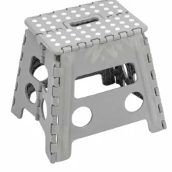 Sgabello Pieghevole Salvaspazio Grigio per la Casa Alto 32 cm in Plastica