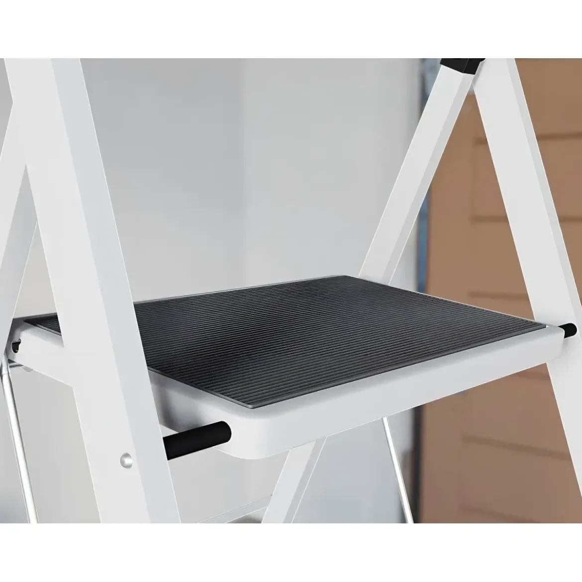 Sgabello Scaletta Pieghevole 3 Gradini 30x20 Acciaio Nero Salvaspazio