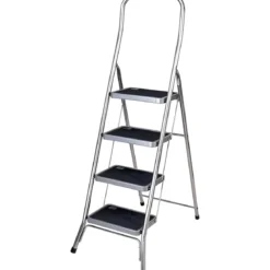 Sgabello Scaletta Pieghevole Facal 4 Gradini Antiscivolo Acciaio Nero