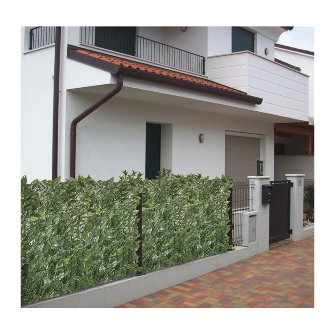 Siepe Sempreverde 1.5x3 con Rete Ombreggiante Artificiale Lauro Giardino Balcone