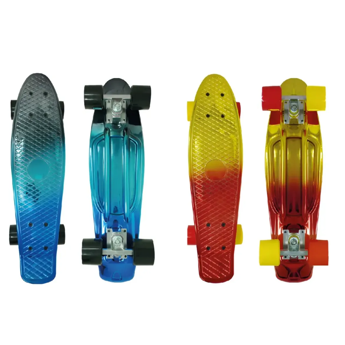 Skateboard 57 cm Cromato Ruote PVC Struttura in Alluminio Blu o Rosso