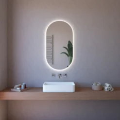 Specchio con Illuminazione a Led 63x110 cm per Bagno Ovale Reversibile