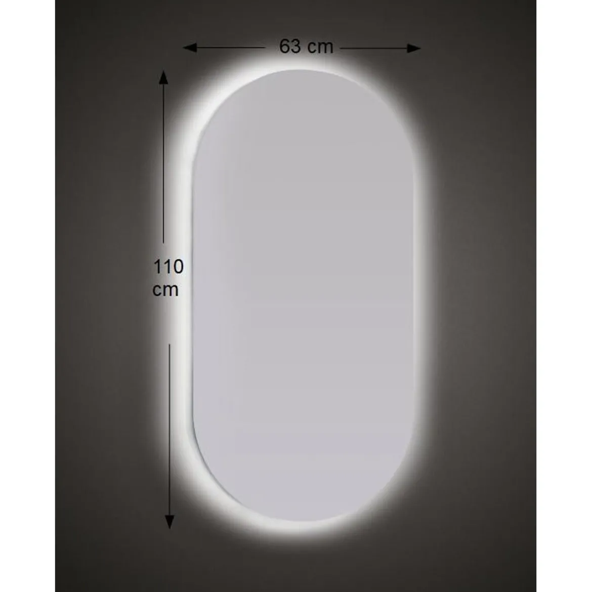Specchio con Illuminazione a Led 63x110 cm per Bagno Ovale Reversibile