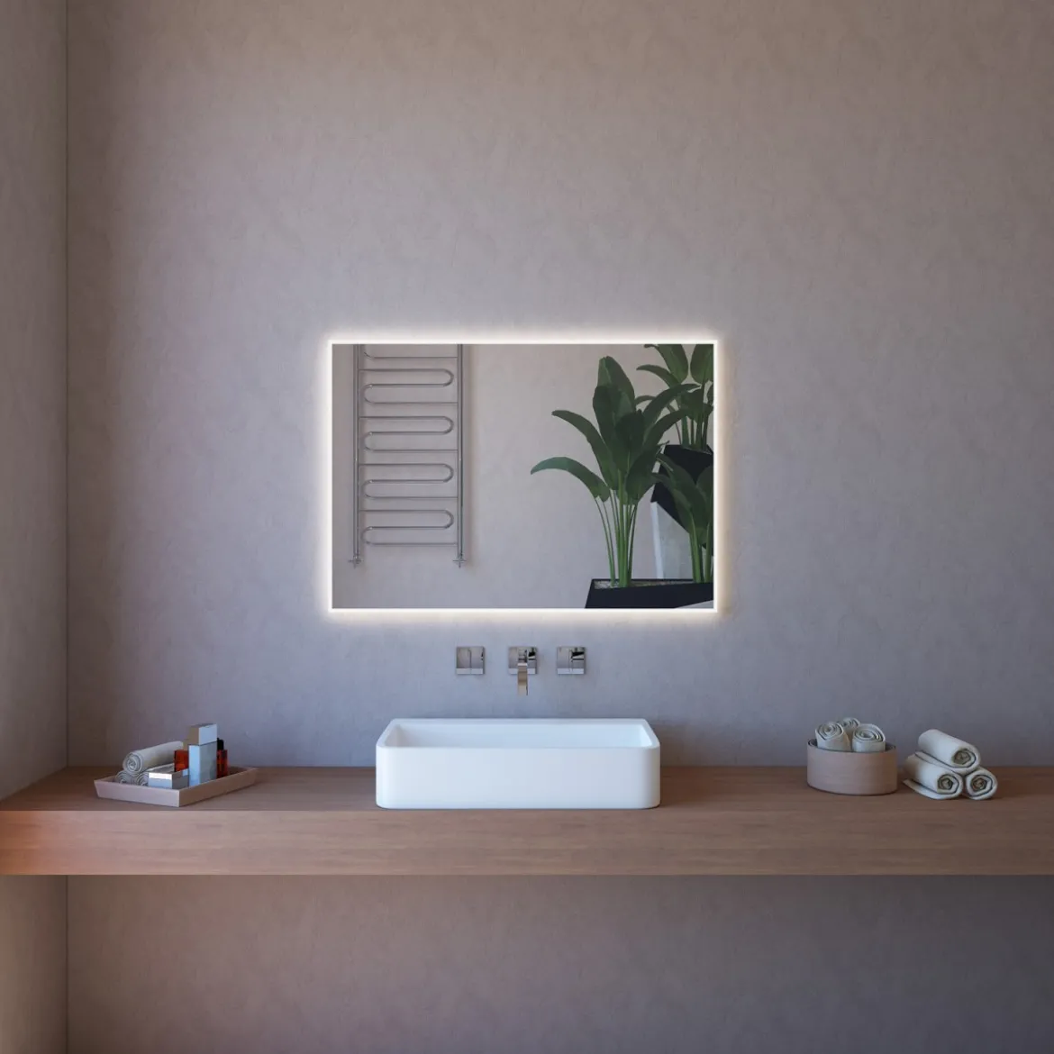Specchio con Illuminazione Led 80x60 Rettangolare Arredo Bagno Moderno