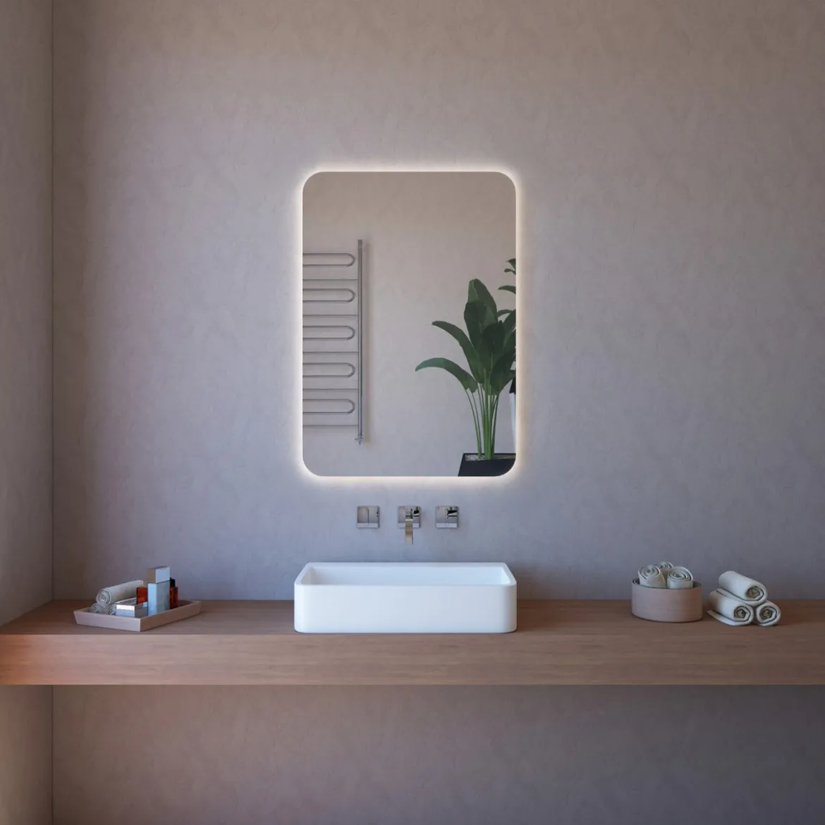Specchio da Bagno Rettangolare 70x80 da Parete con Illuminazione Perimetrale