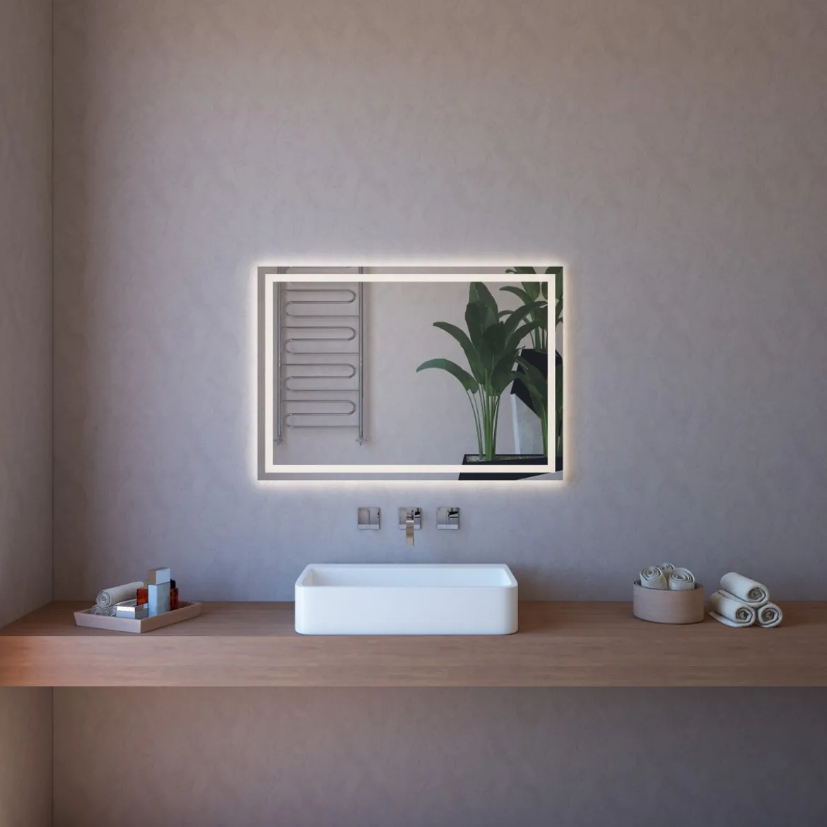 Specchio da Bagno Reversibile con Retroilluminazione Rettangolare 110x80