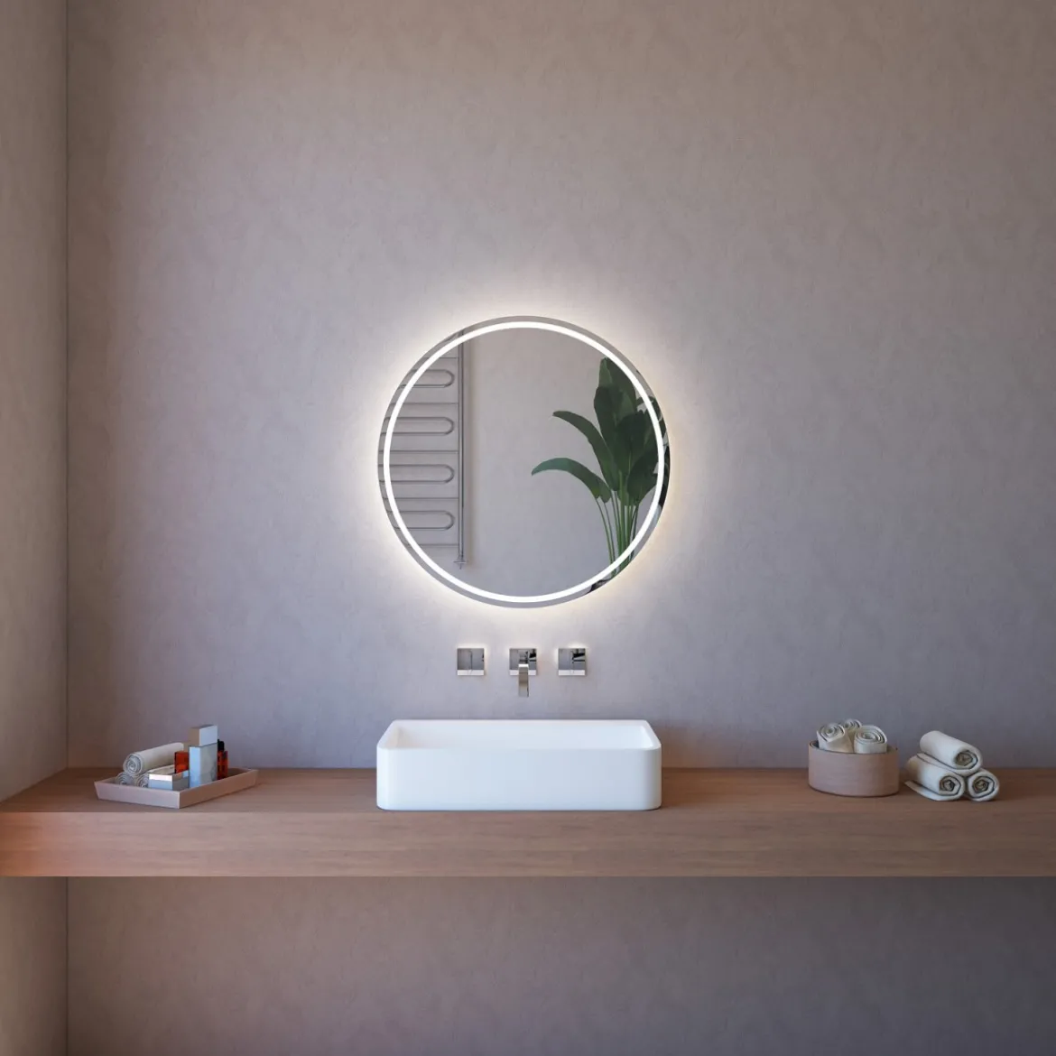 Specchio Rotondo Retroilluminato Led 75 cm da Parete per Bagno Decorativo
