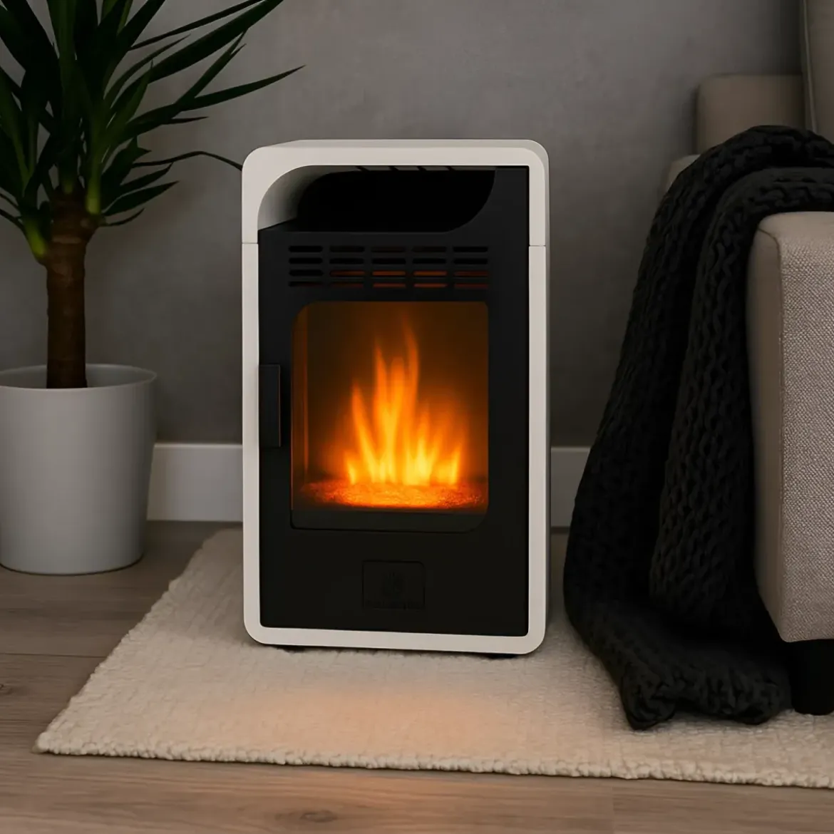 Stufa a Bioetanolo Ventilata 3 kW a Pavimento Bruciatore 1,5 lt Bianco