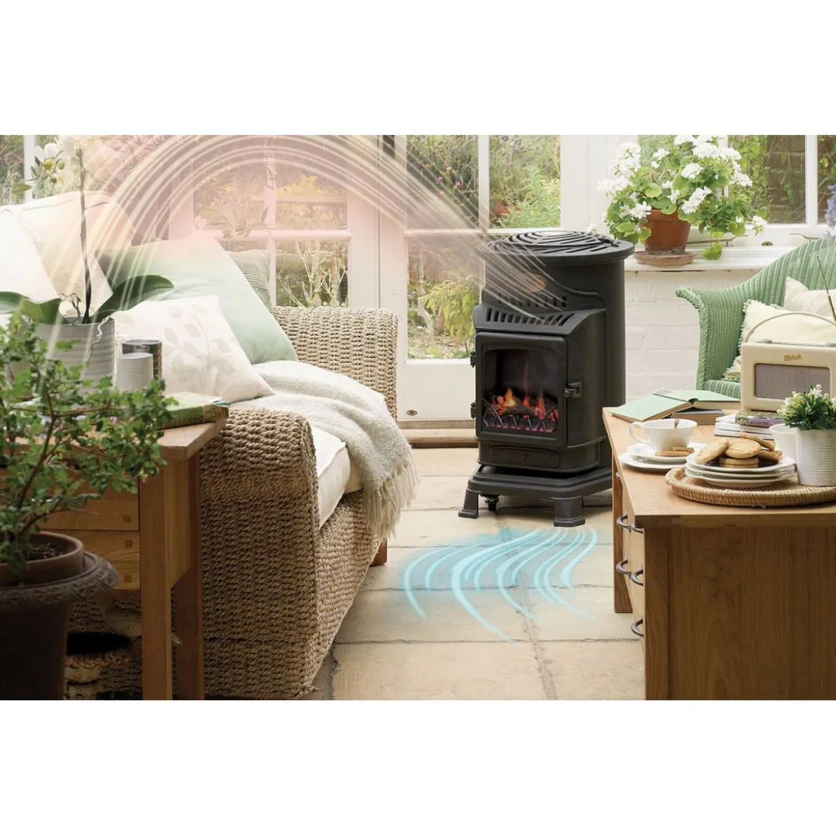 Stufa a Gas 3.4 Kw Effetto Camino Fiamma Vera Nero Matt con Controllo Calore