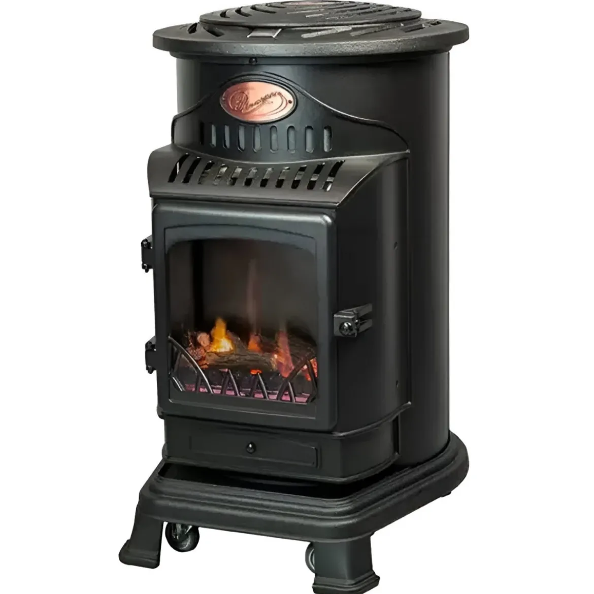 Stufa a Gas 3.4 Kw Effetto Camino Fiamma Vera Nero Matt con Controllo Calore