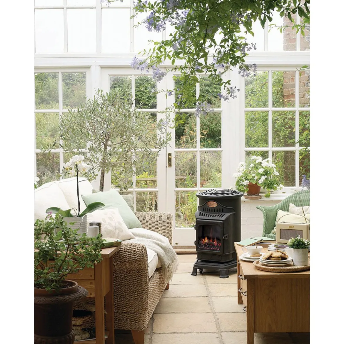 Stufa a Gas 3.4 Kw Effetto Camino Fiamma Vera Nero Matt con Controllo Calore