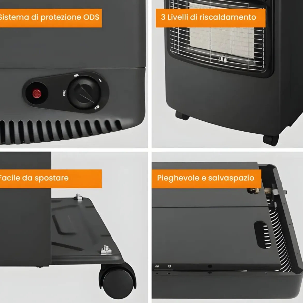 Stufa a Gas Pieghevole 4200W Vano Bombola 15kg Infrarossi Ruote