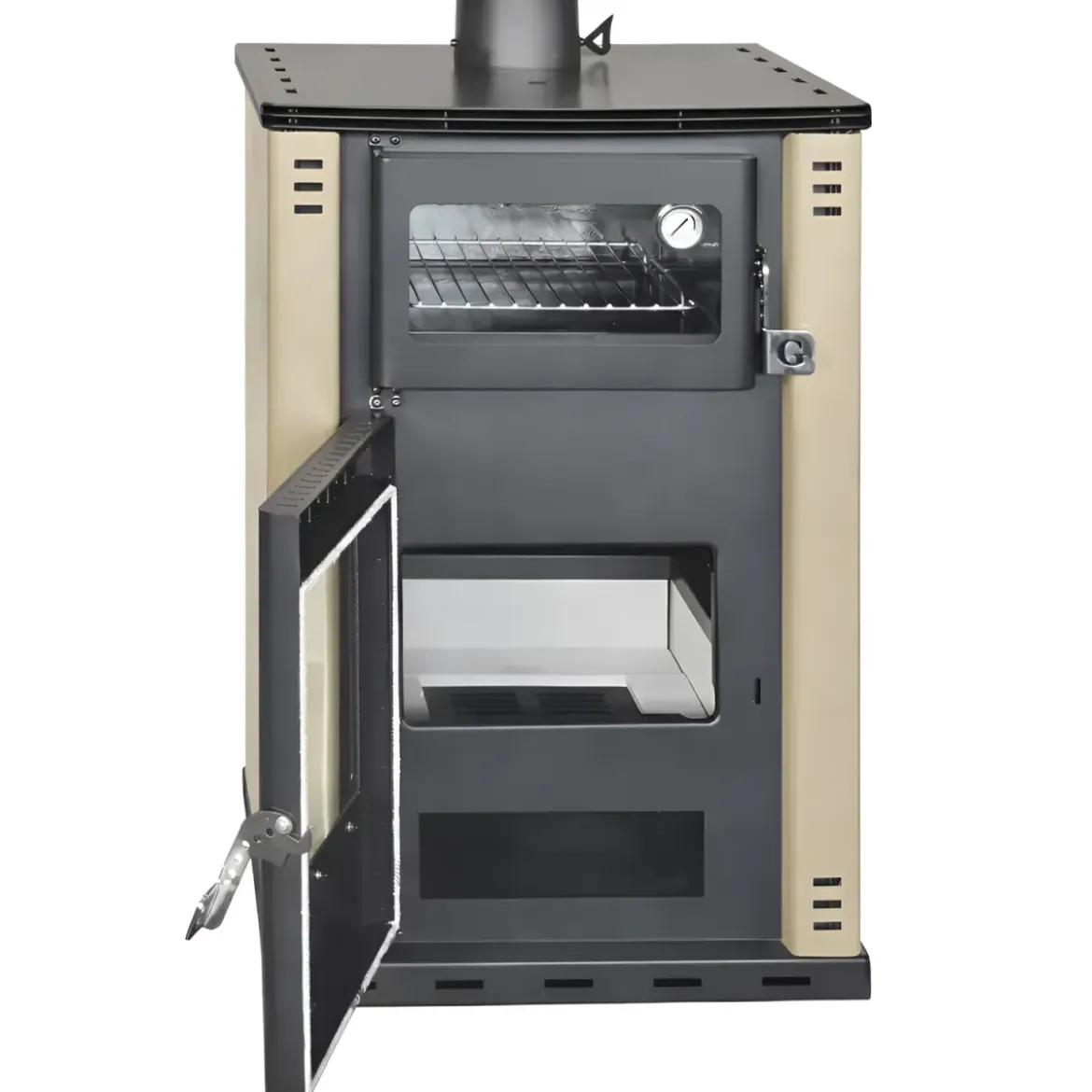 Stufa a Legna 27,6 kW in Acciaio Beige con Forno Termostufa Boiler 38L