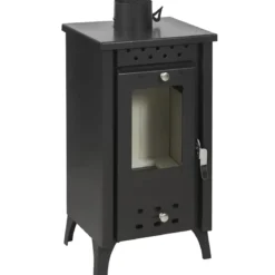 Stufa a Legna 7,7 kW in Acciaio Nero con Vetro Compatta per Interni