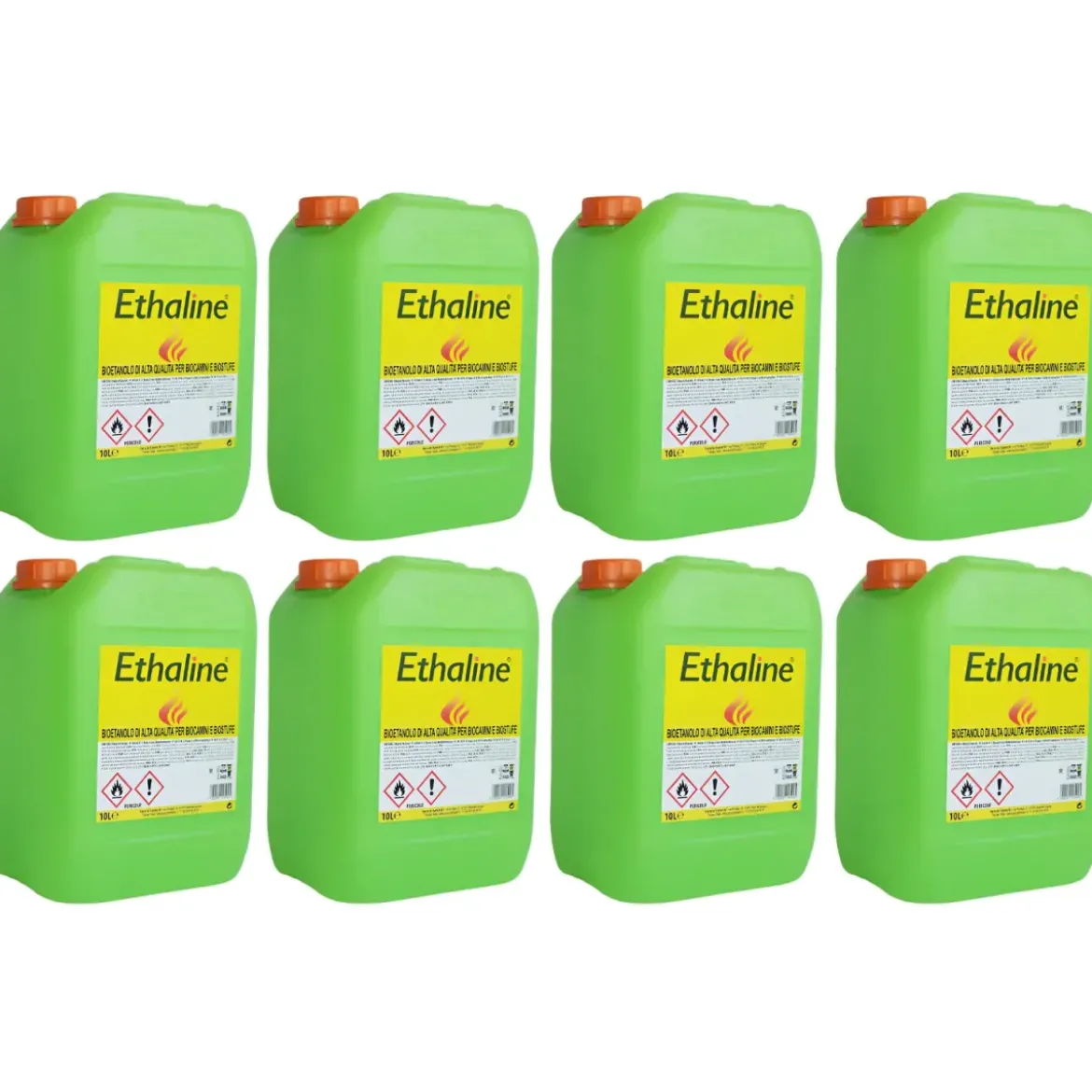 8 Taniche Bioetanolo Naturale 10L Combustibile Ecologico per Biocamini