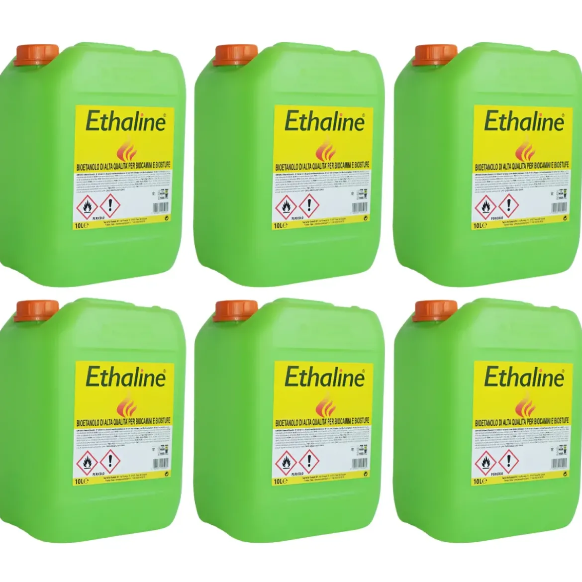 6 Taniche Bioetanolo Naturale 10L Combustibile Ecologico per Biocamini