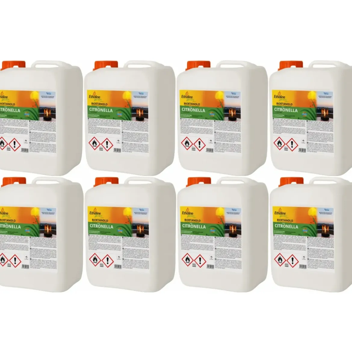 8 Taniche 5L Bioetanolo con Citronella per Biocamini da Esterno