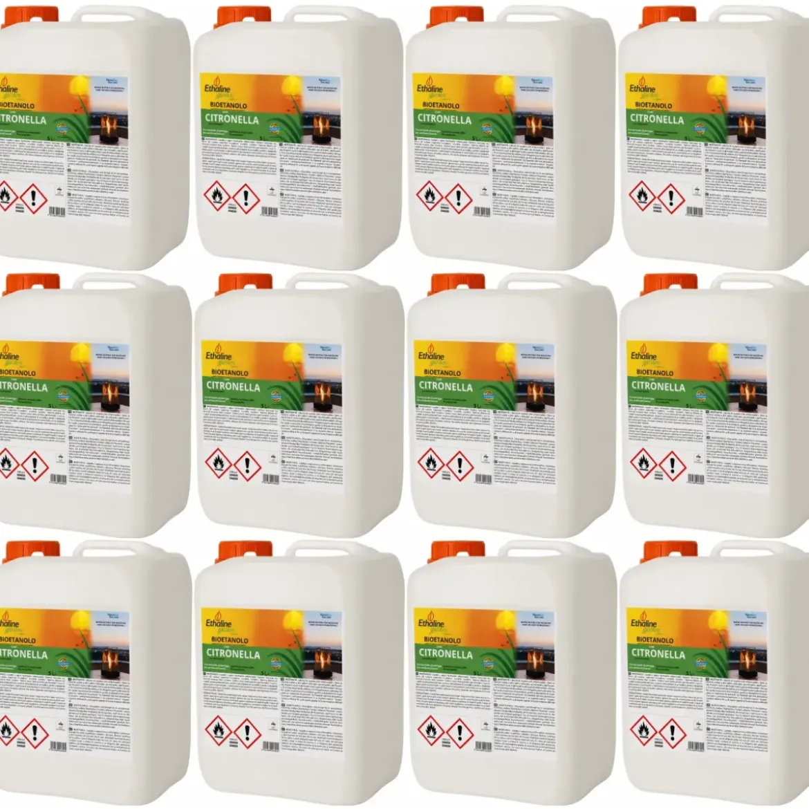 12 Taniche 5L Bioetanolo con Citronella per Biocamini da Esterno