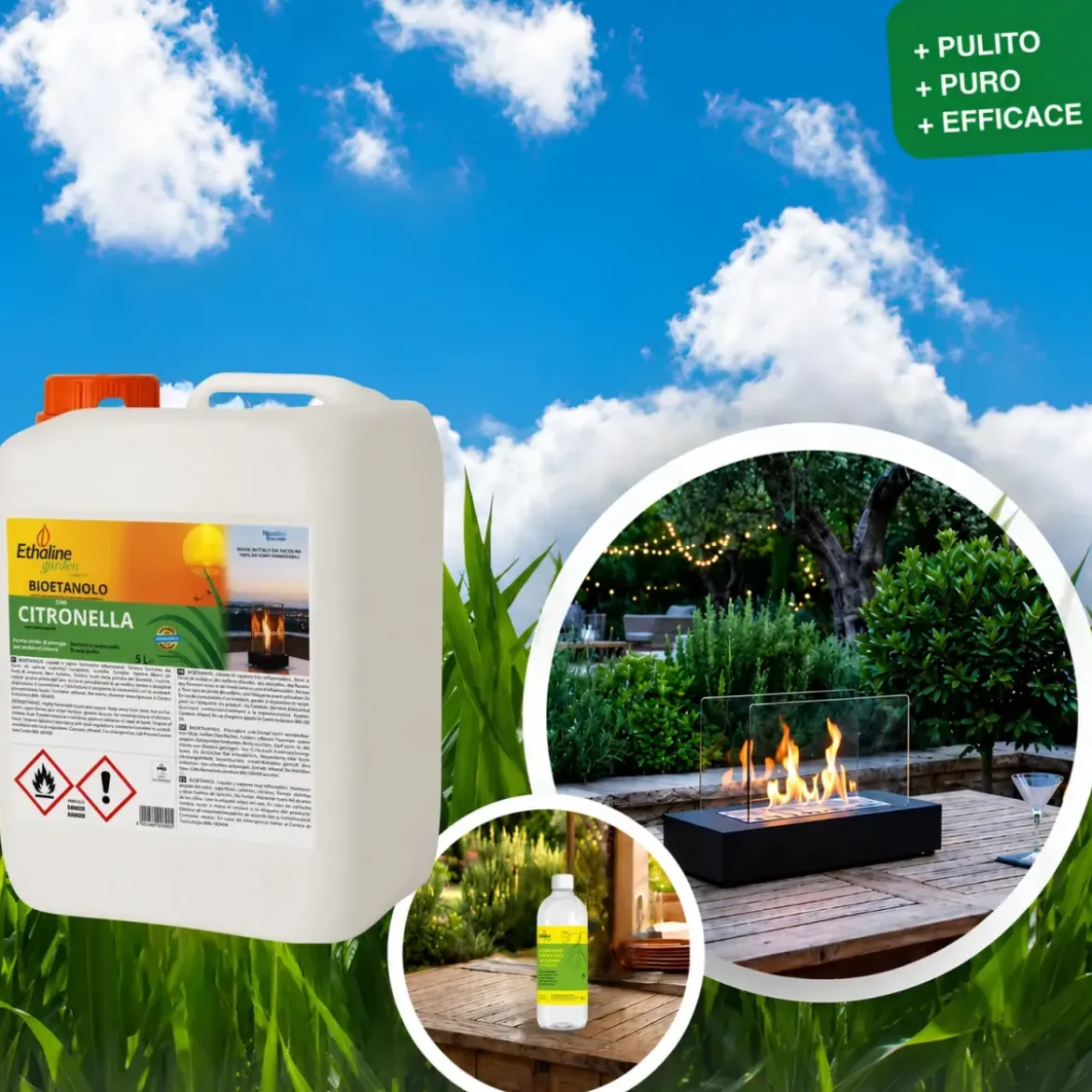 16 Taniche 5L Bioetanolo con Citronella per Biocamini da Esterno