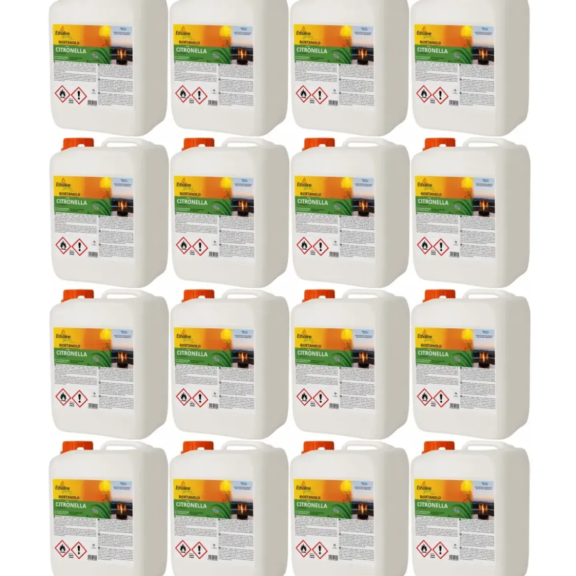 16 Taniche 5L Bioetanolo con Citronella per Biocamini da Esterno