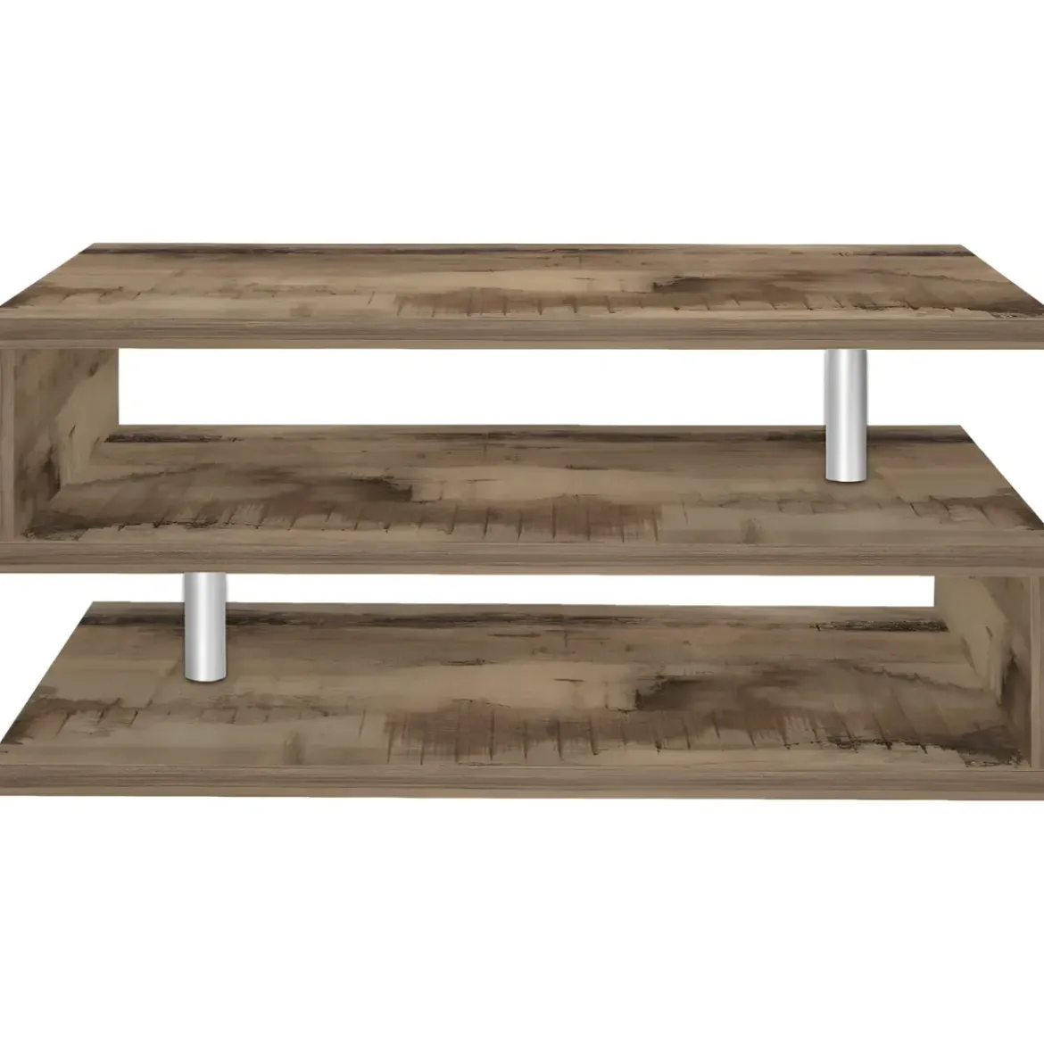 Tavolino da Caffè 90 cm in Legno Acero 2 Ripiani da Soggiorno Moderno