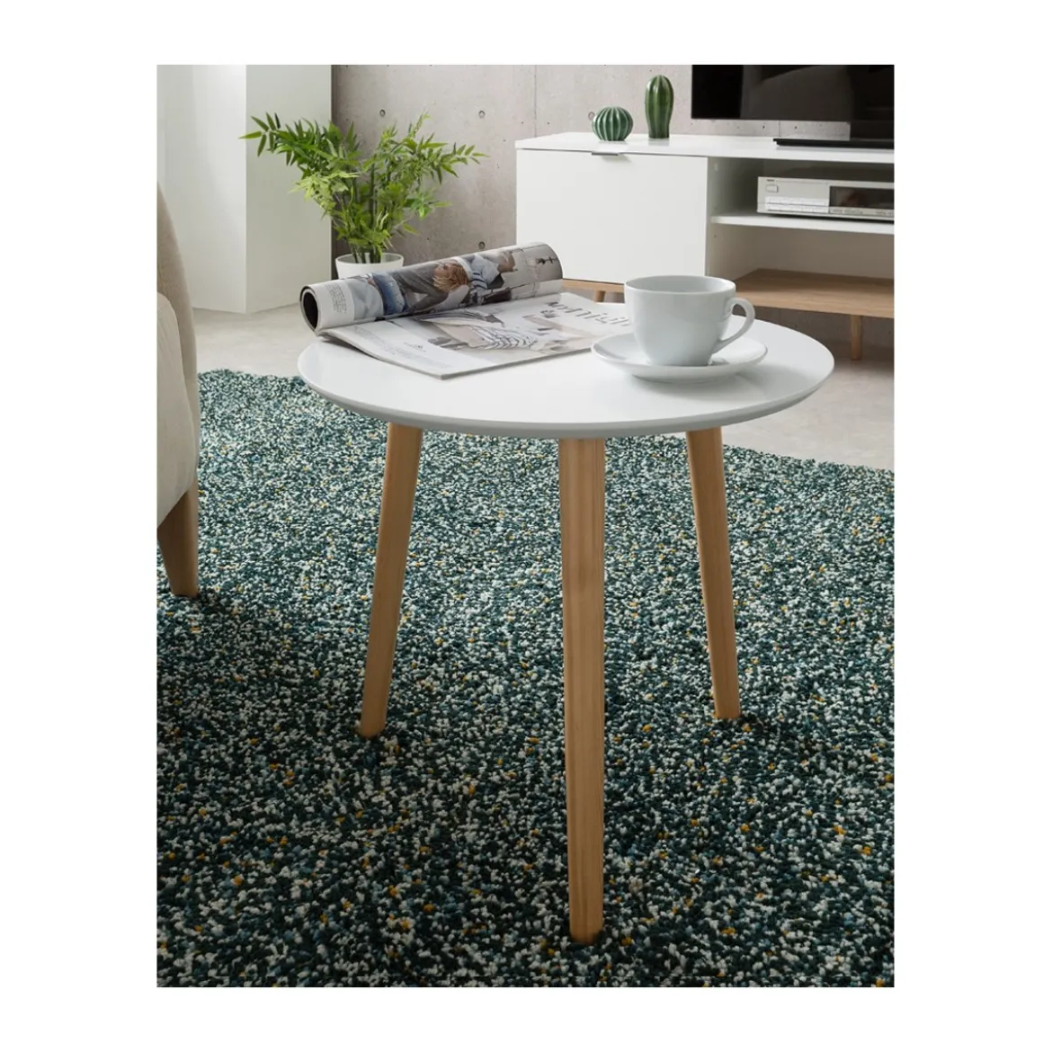 Tavolino da Caffe Bianco 48 cm Rotondo Divano Tavolinetto Salotto Tavolo Basso