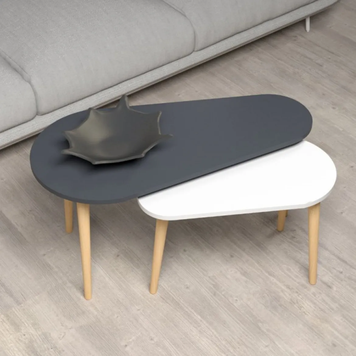 Tavolino da Caffè in Legno Antracite e Bianco Tavolino dal Design Moderno