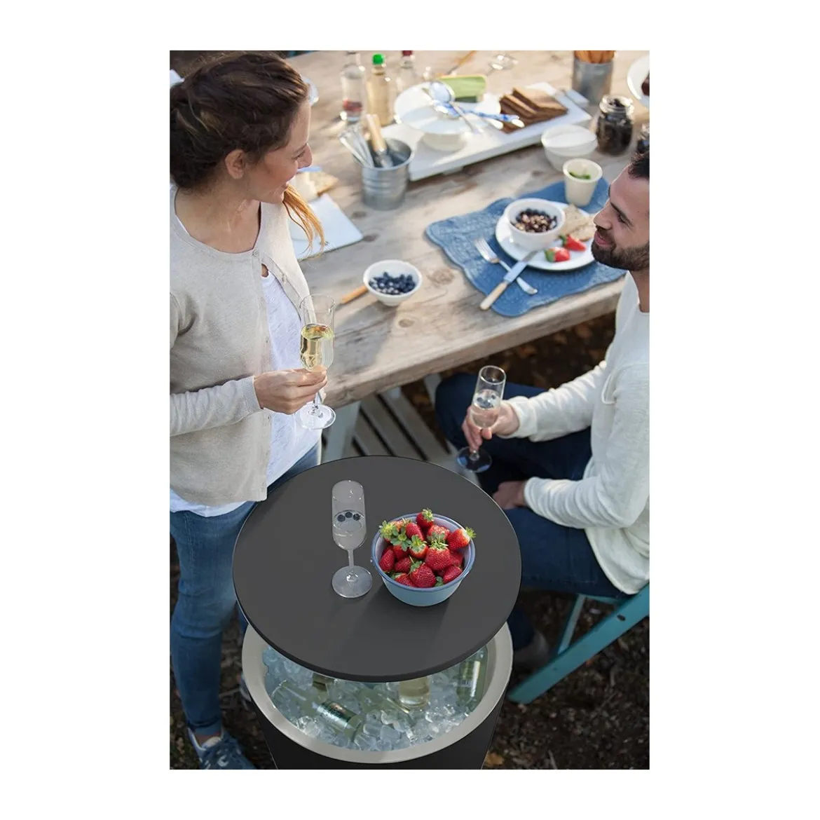 Tavolino in Resina da Cocktail 50x50 Grigio Portaghiaccio Esterno Tondo Piscina