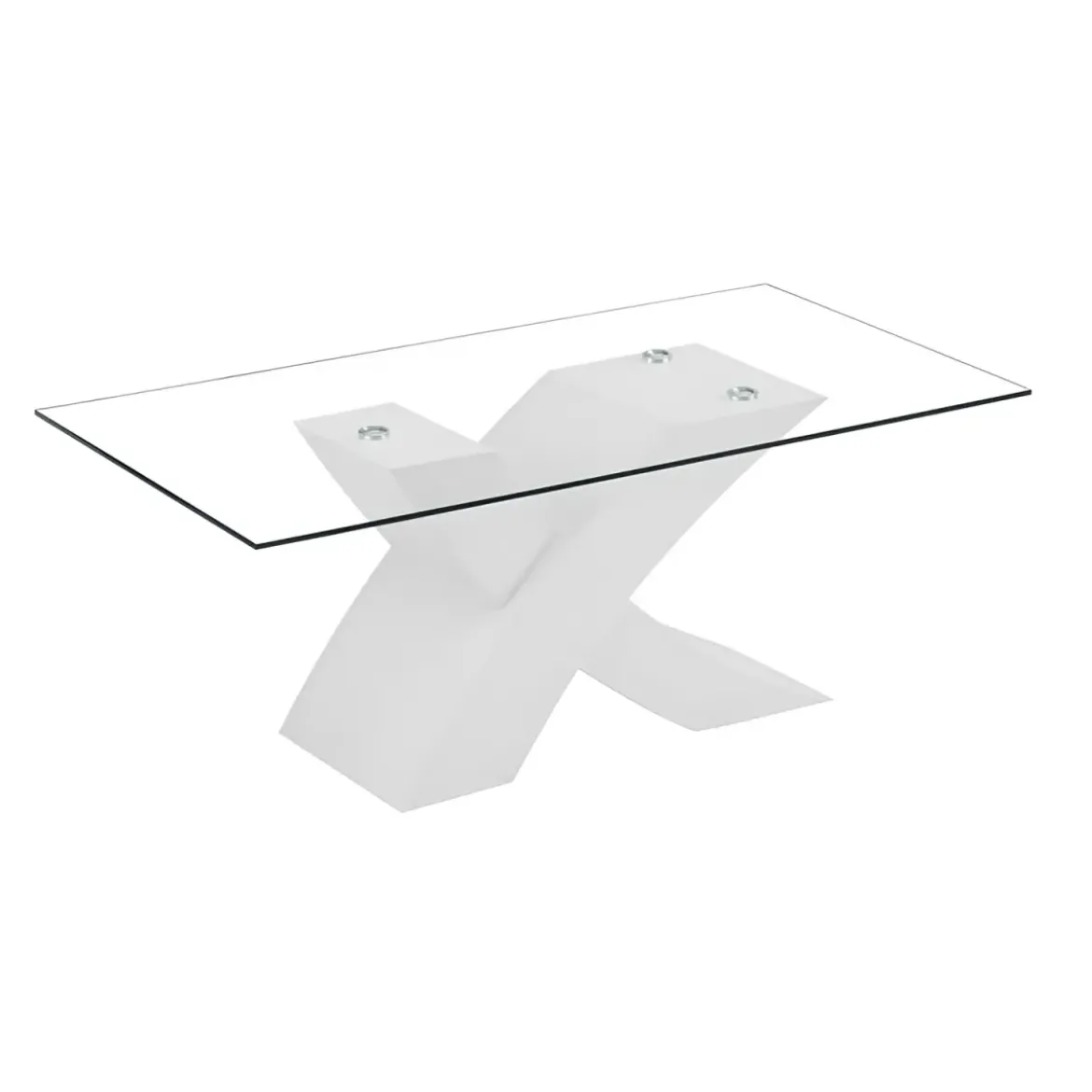 Tavolino in Vetro Temperato 110x60x45 cm Struttura Incrociata Bianca