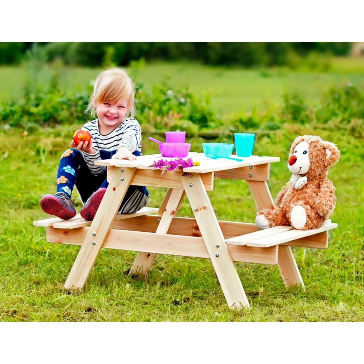 Tavolino Picnic in Legno per Bambini Tavolo con 2 Panche da Pic Nic