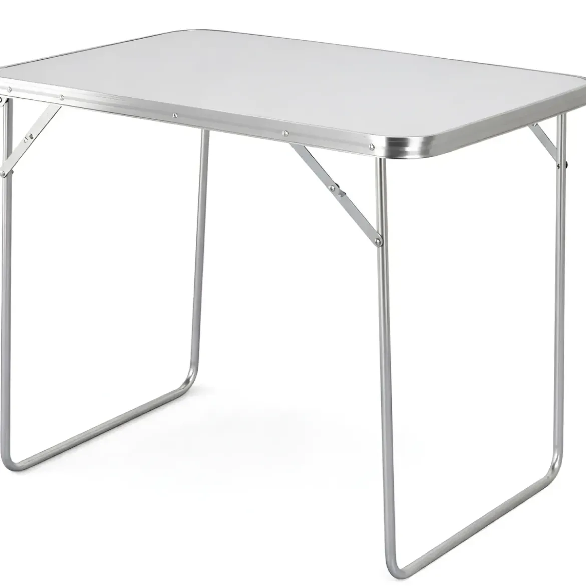 Tavolino Pieghevole 80x60 cm in Acciaio Piano Bianco MDF da Esterno