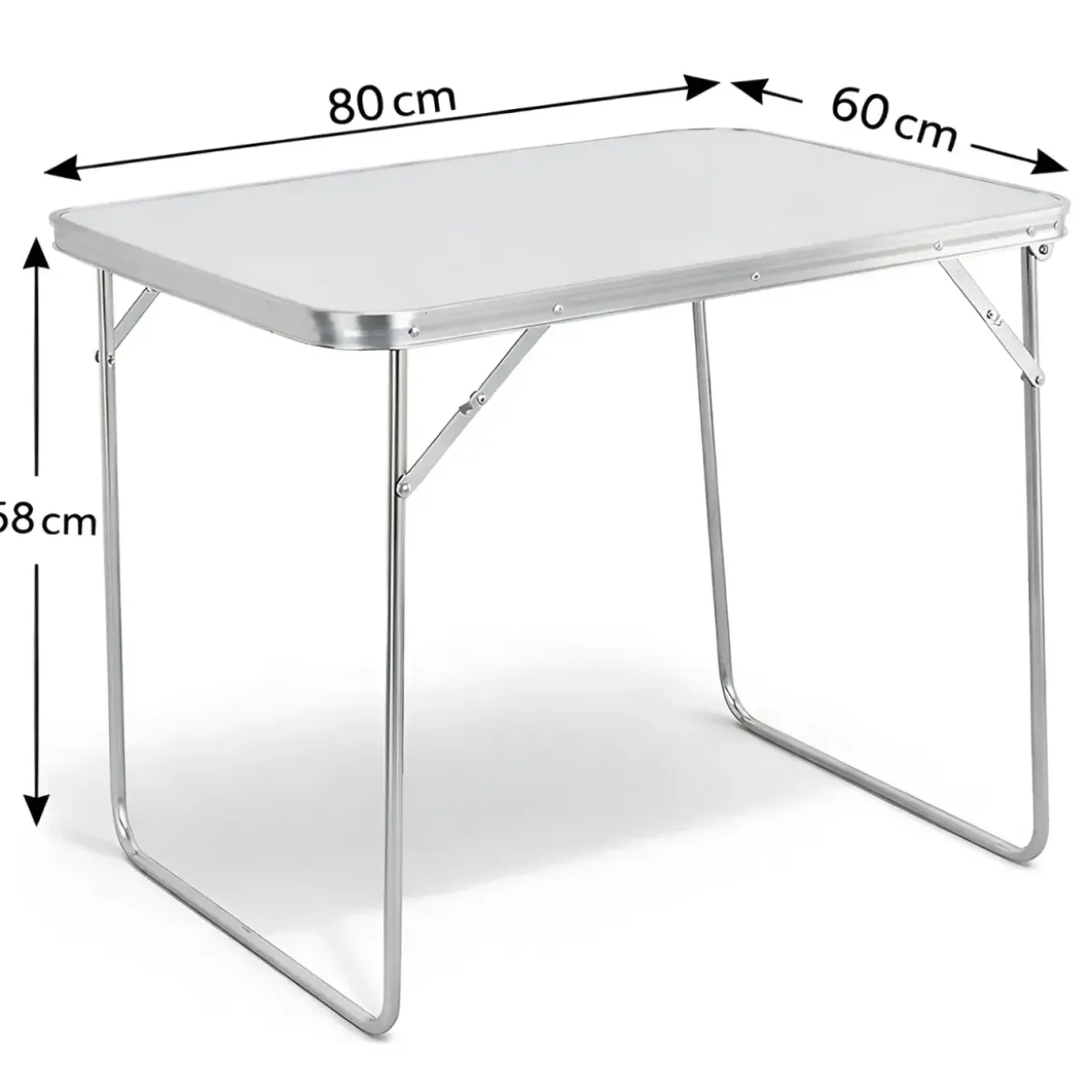 Tavolino Pieghevole 80x60 cm in Acciaio Piano Bianco MDF da Esterno