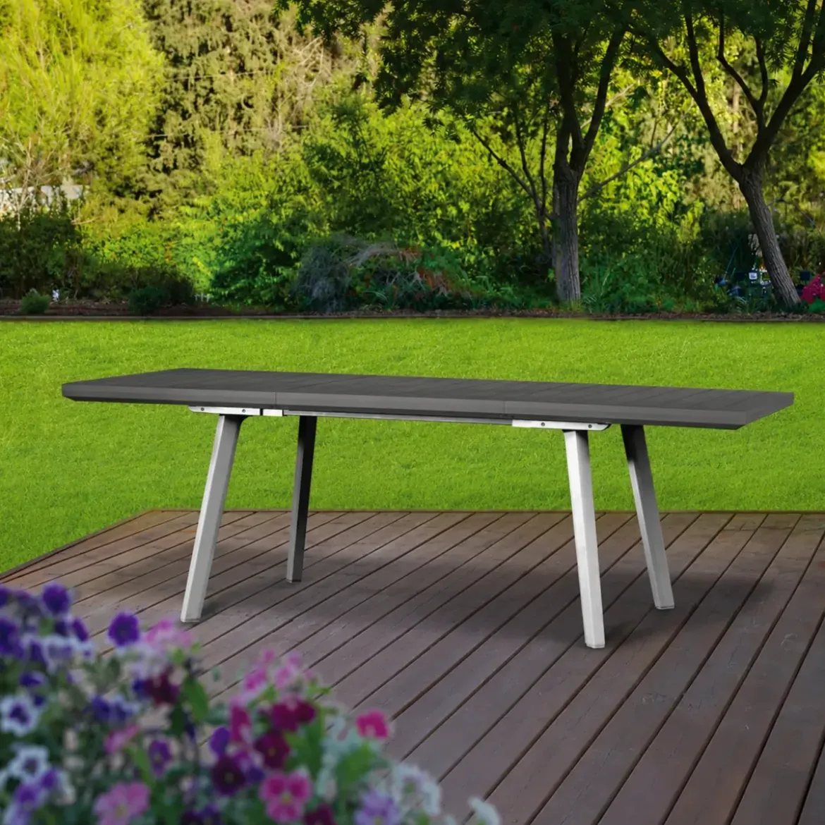 Tavolo Allungabile da Esterno Bianco Grigio Effetto Legno 162-241 cm