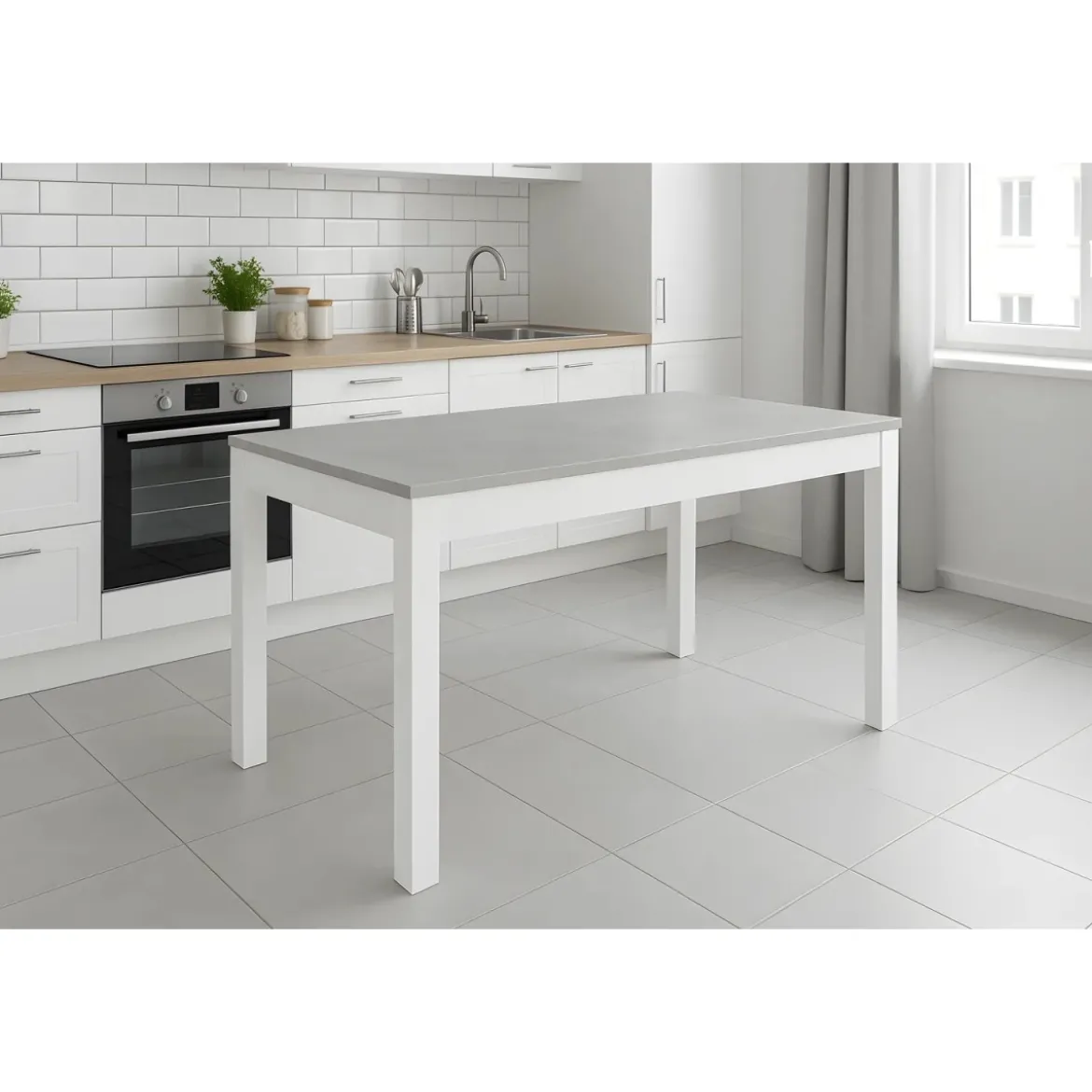 Tavolo Allungabile da Interno 140x80 cm Cemento e Bianco