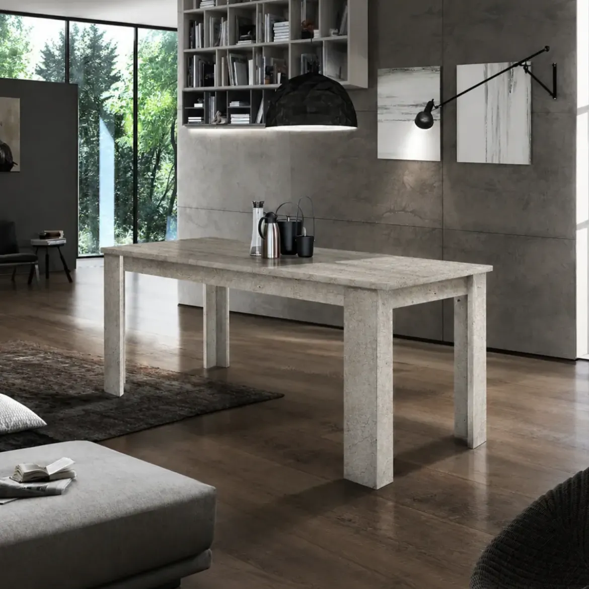 Tavolo Allungabile in Legno 140-190 cm da Salotto Grigio Cemento