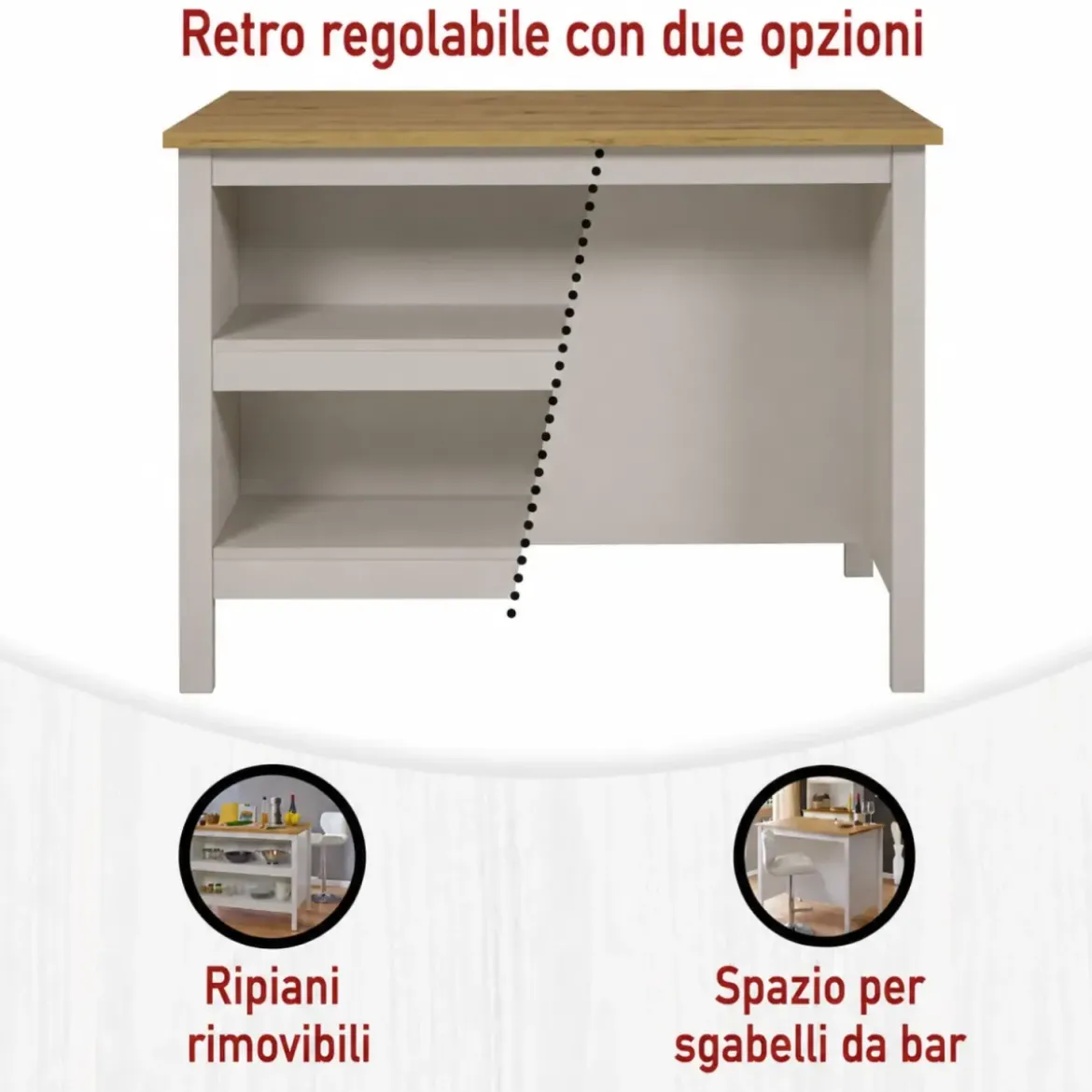 Tavolo Bar da Cucina Beige Rovere Isola con Anta Cassetti Soft-Close