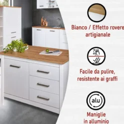 Tavolo Bar da Cucina Bianco Rovere Isola con Anta Cassetti Soft-Close