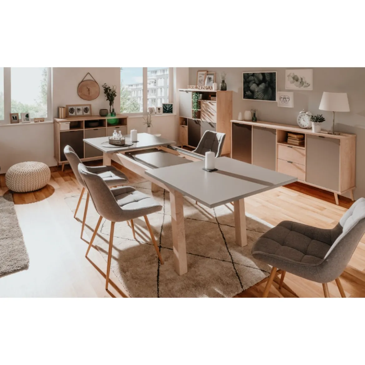 Tavolo da Pranzo Allungabile Rovere Grigio Rettangolare 2 Prolunghe
