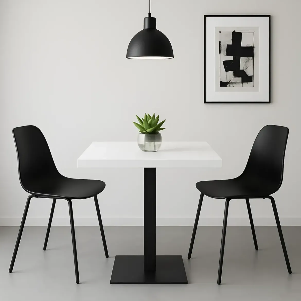 Tavolo da Pranzo Quadrato 80x80 cm Moderno Piano Bianco con Base Nera