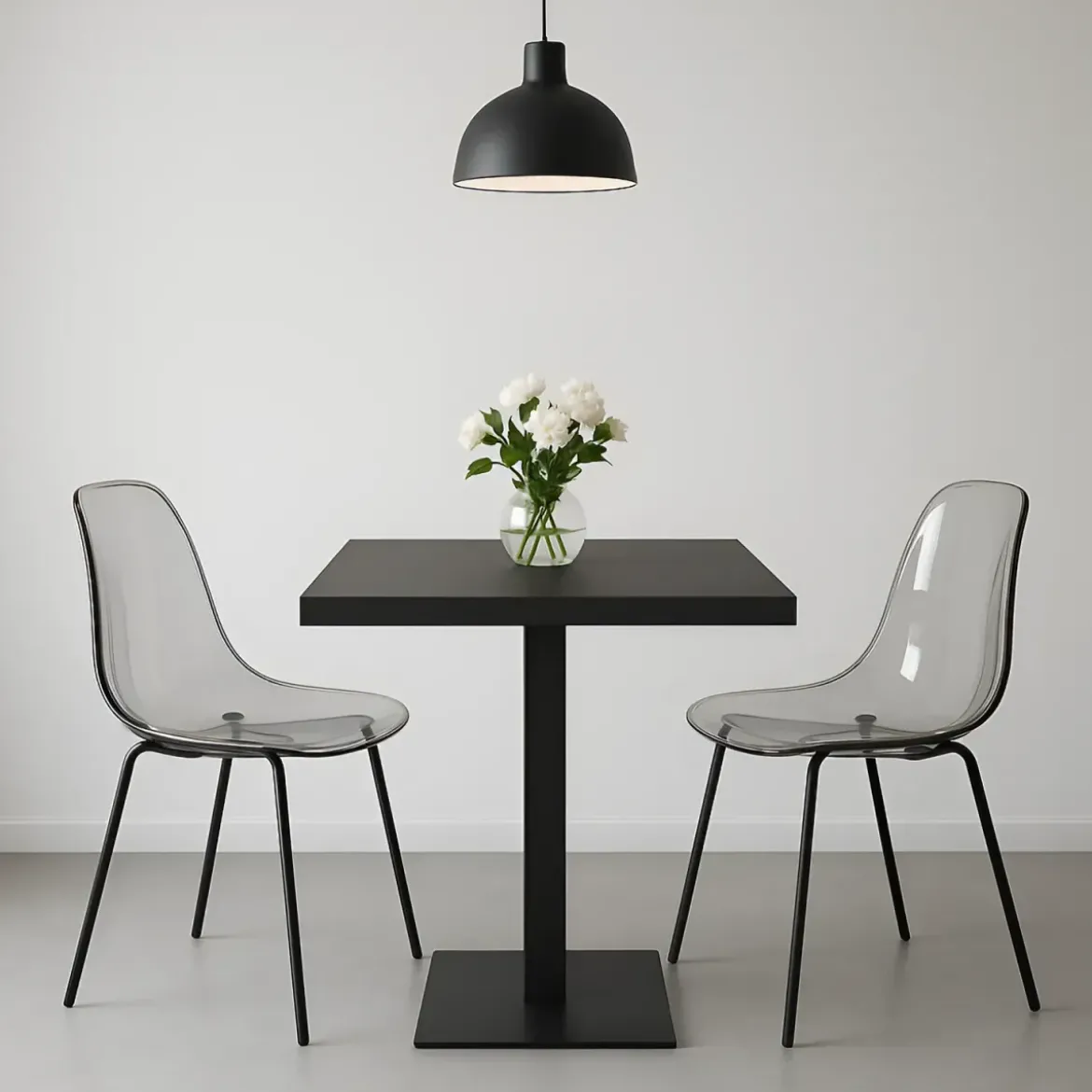 Tavolo da Pranzo Quadrato 80x80 cm Moderno Piano Antracite e Base Nera