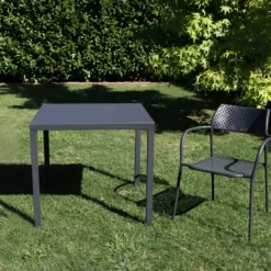 Tavolo Impilabile in Acciaio Antracite da Giardino Quadrato 80x80 cm