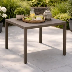Tavolo Impilabile in Acciaio Taupe da Giardino Quadrato 80x80 cm